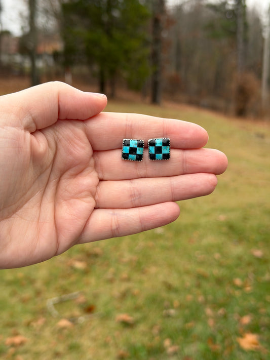 Mohave Turquoise Checkered Studs